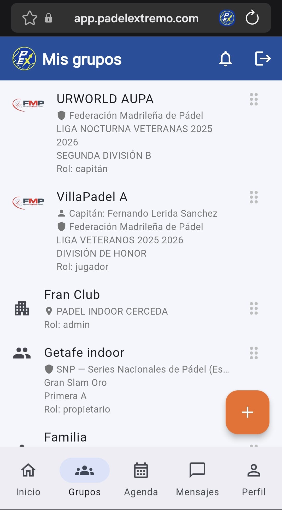 Grupos y equipos en Padelextremo